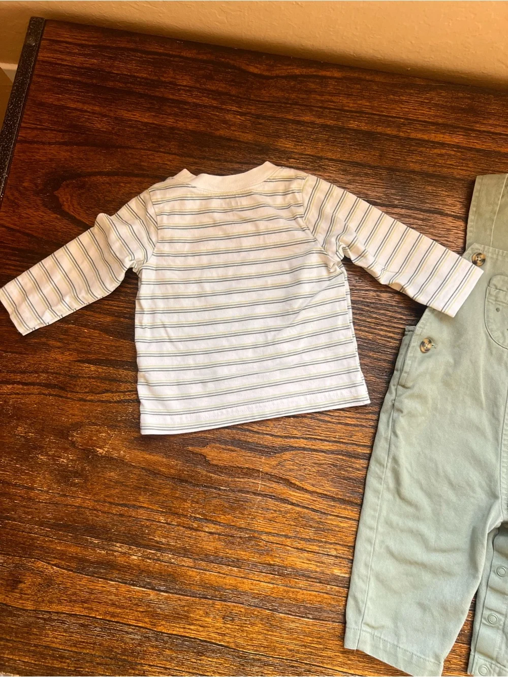 Sage Green Baby Overalls with Bear Patch